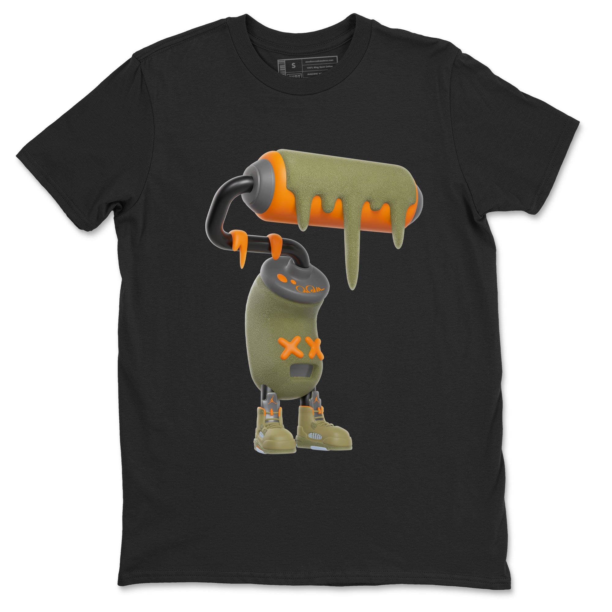 5s Olive shirt to match jordans 3D Paint Roller sneaker tees Air Jordan 5 Olive SNRT Sneaker Release Tees unisex cotton Black 2 crew neck shirt
