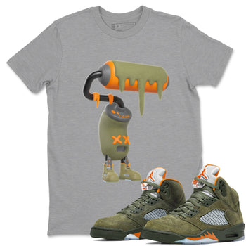 5s Olive shirt to match jordans 3D Paint Roller sneaker tees Air Jordan 5 Olive SNRT Sneaker Release Tees unisex cotton Heather Grey 1 crew neck shirt