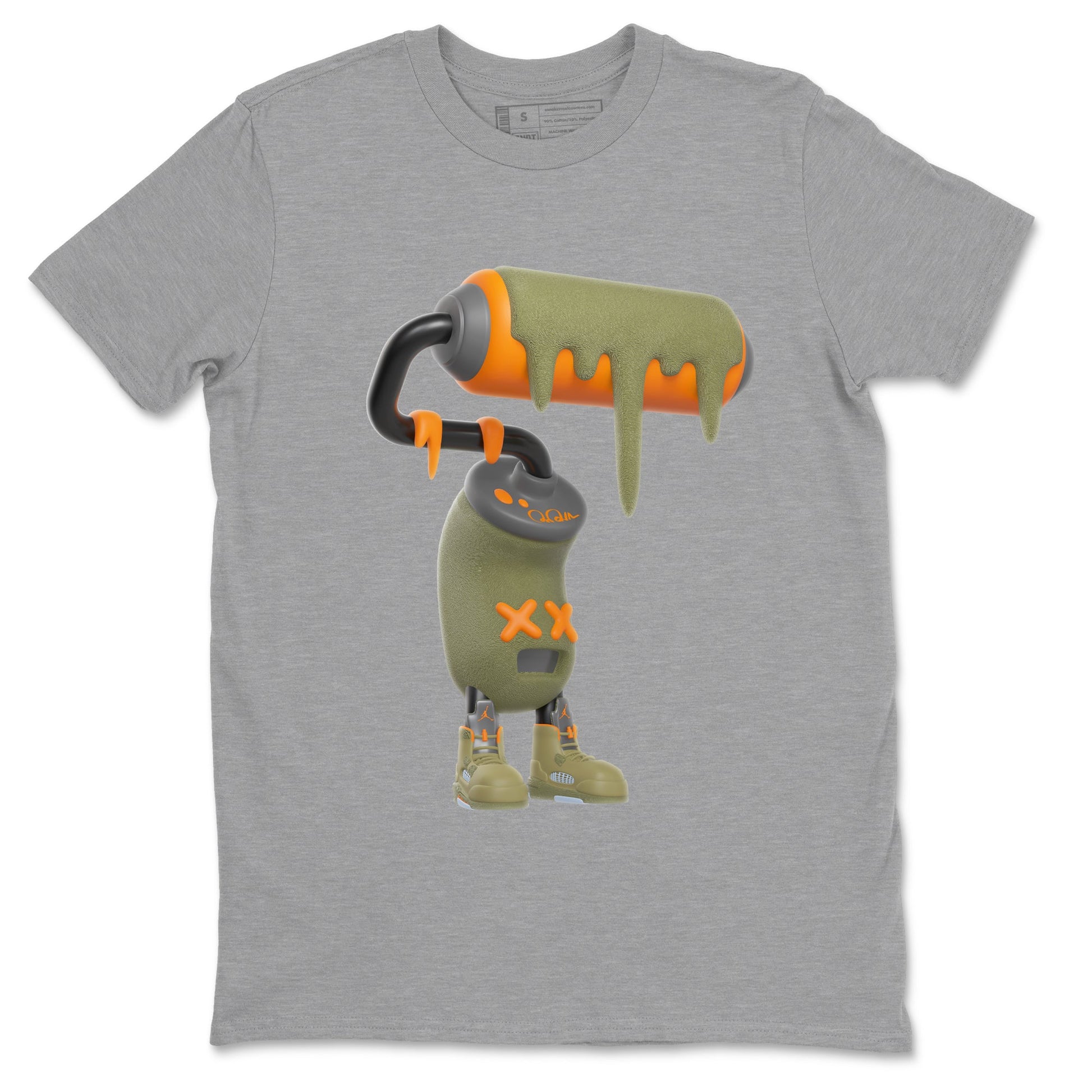 5s Olive shirt to match jordans 3D Paint Roller sneaker tees Air Jordan 5 Olive SNRT Sneaker Release Tees unisex cotton Heather Grey 2 crew neck shirt