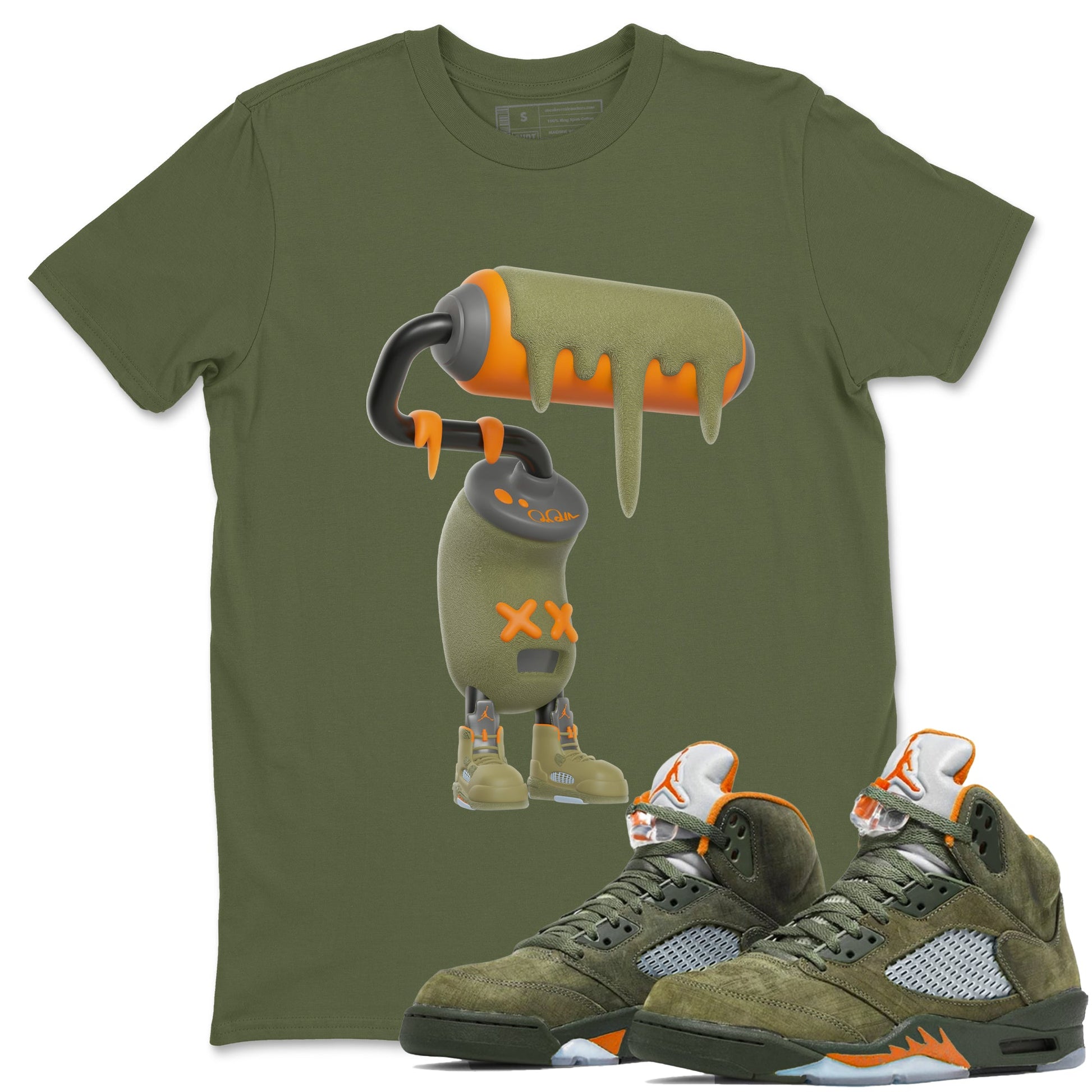 5s Olive shirt to match jordans 3D Paint Roller sneaker tees Air Jordan 5 Olive SNRT Sneaker Release Tees unisex cotton Military Green 1 crew neck shirt
