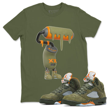 5s Olive shirt to match jordans 3D Paint Roller sneaker tees Air Jordan 5 Olive SNRT Sneaker Release Tees unisex cotton Military Green 1 crew neck shirt
