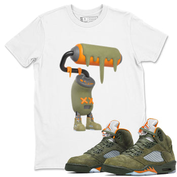 5s Olive shirt to match jordans 3D Paint Roller sneaker tees Air Jordan 5 Olive SNRT Sneaker Release Tees unisex cotton White 1 crew neck shirt