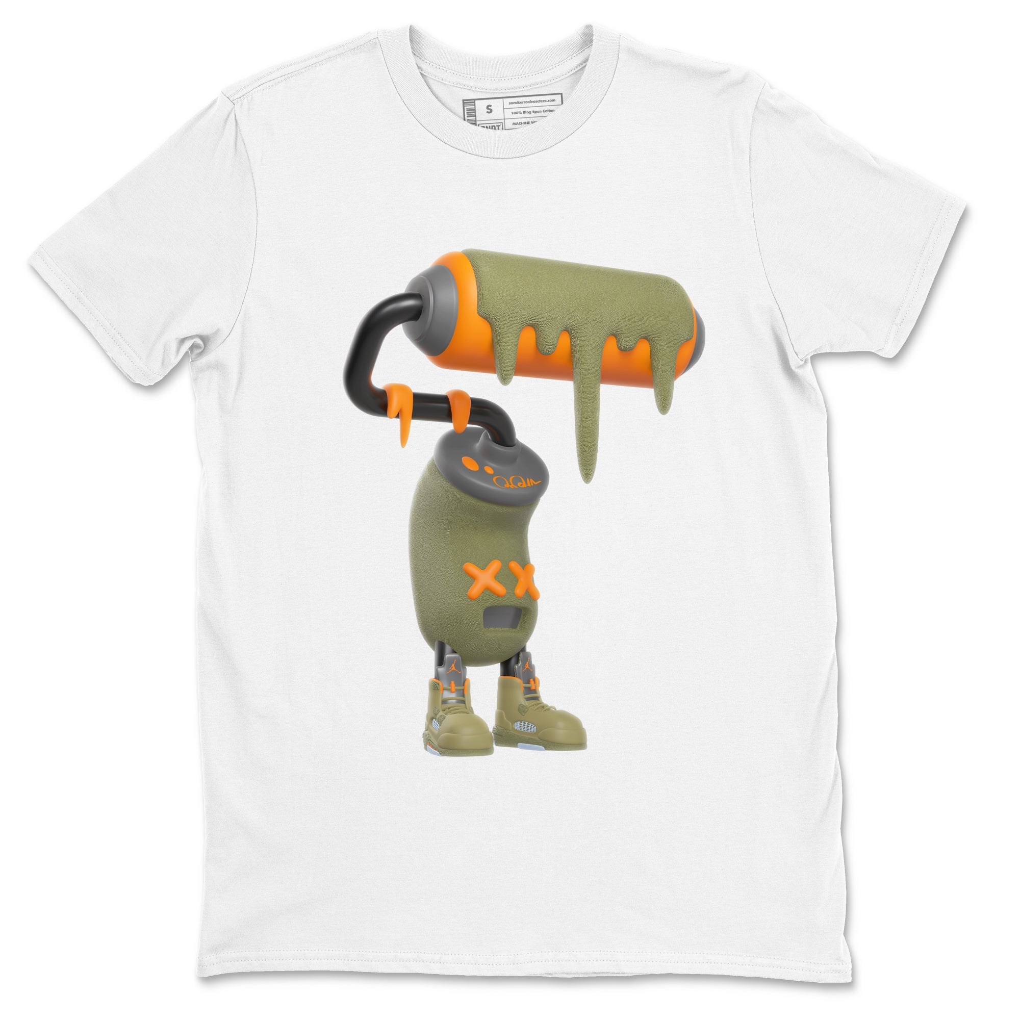 5s Olive shirt to match jordans 3D Paint Roller sneaker tees Air Jordan 5 Olive SNRT Sneaker Release Tees unisex cotton White 2 crew neck shirt
