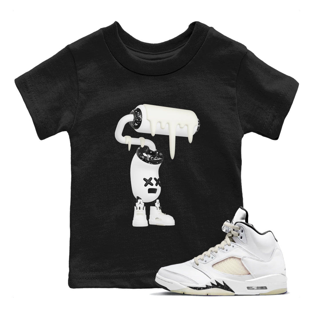 5s Sail shirt to match jordans 3D Paint Roller sneaker tees Air Jordan 5 Sail SNRT sneaker release tees baby toddler Black 1 cotton Shirt