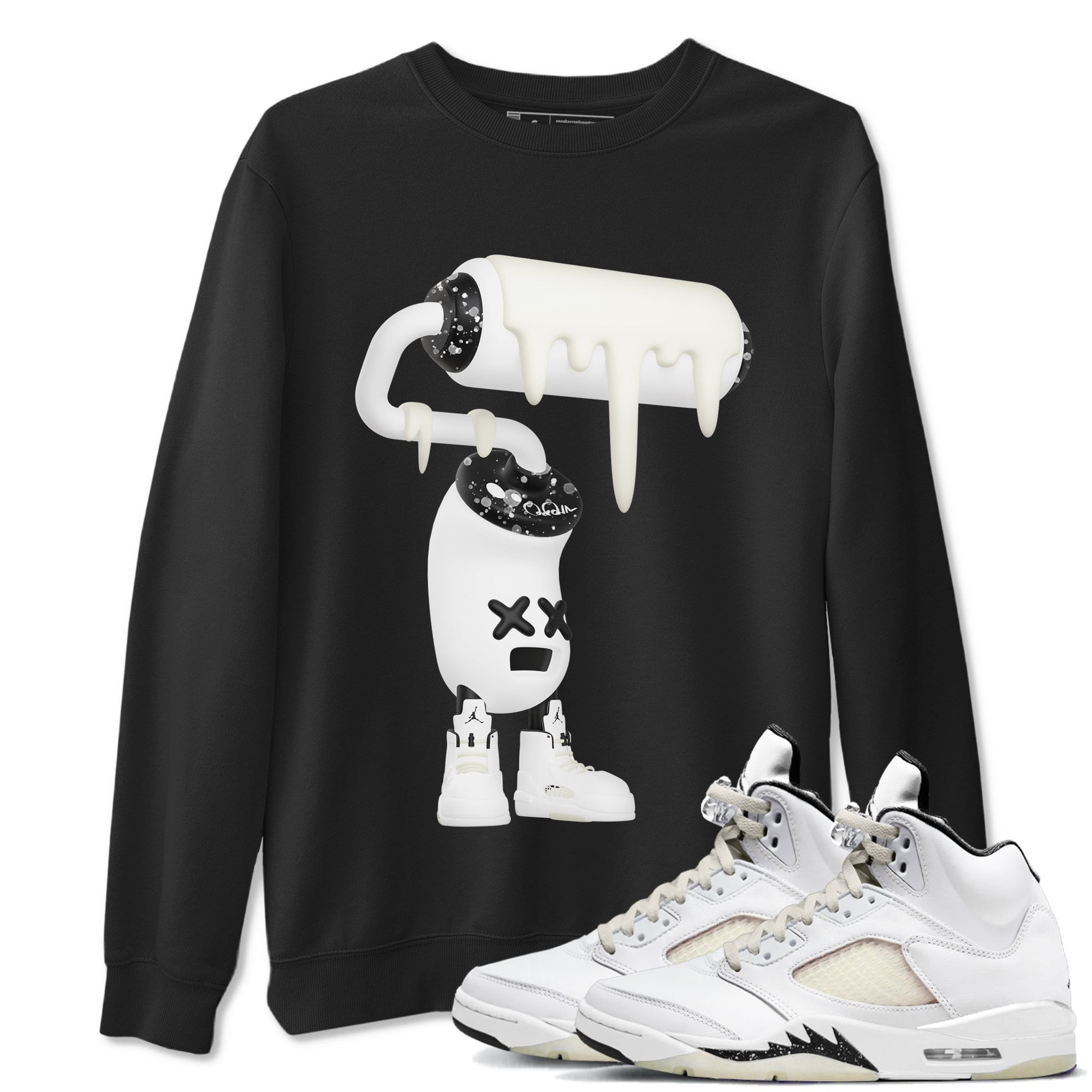 5s Sail shirt to match jordans 3D Paint Roller sneaker tees Air Jordan 5 Sail SNRT Sneaker Release Tees unisex cotton Black 1 crew neck shirt