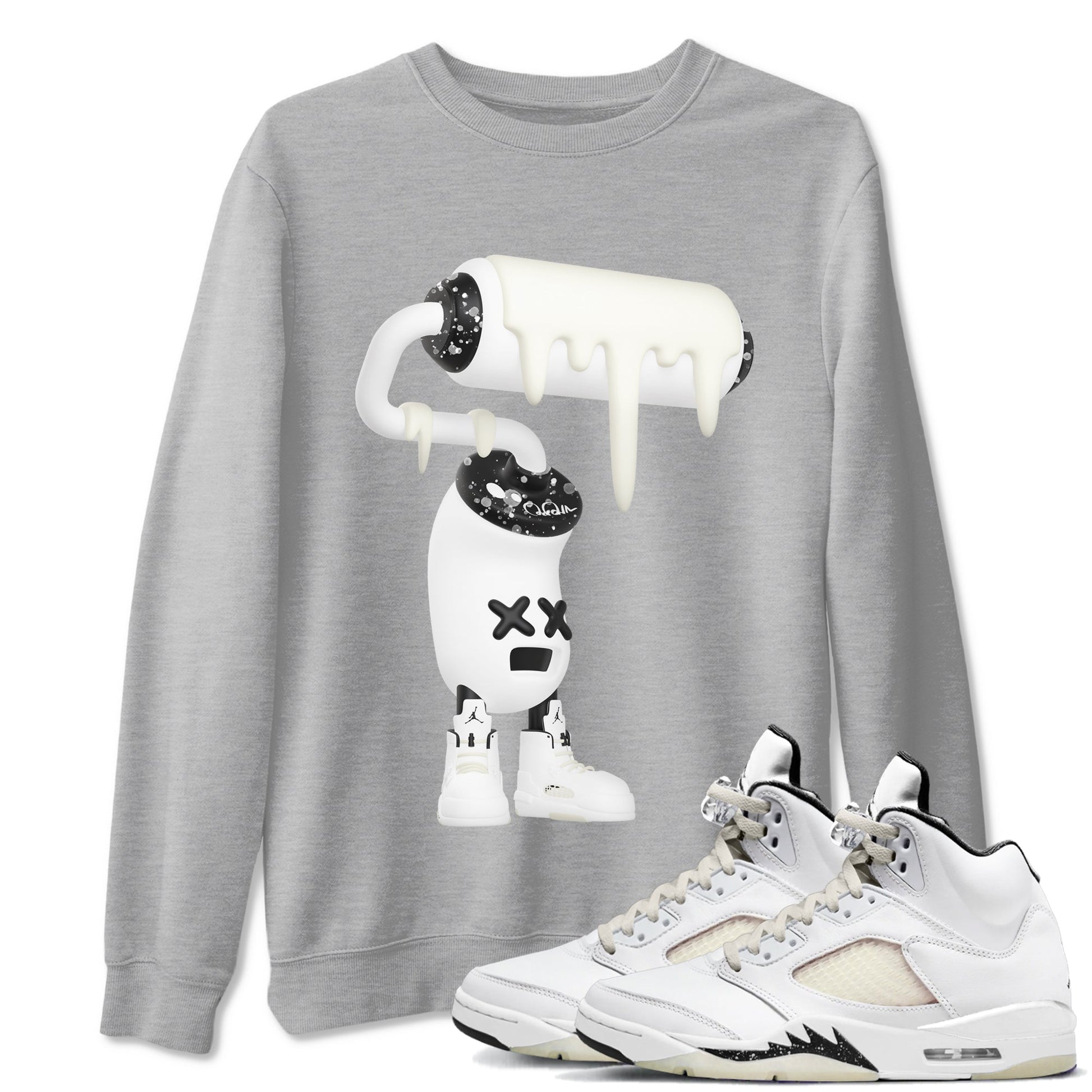 5s Sail shirt to match jordans 3D Paint Roller sneaker tees Air Jordan 5 Sail SNRT Sneaker Release Tees unisex cotton Heather Grey 1 crew neck shirt