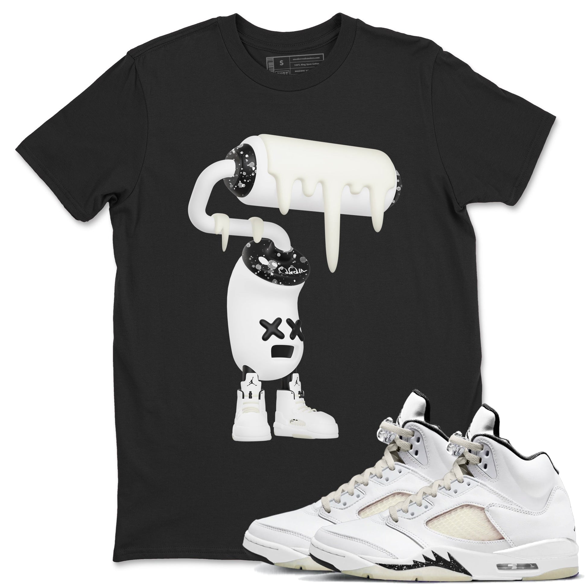 5s Sail shirt to match jordans 3D Paint Roller sneaker tees Air Jordan 5 Sail SNRT Sneaker Release Tees unisex cotton Black 1 crew neck shirt