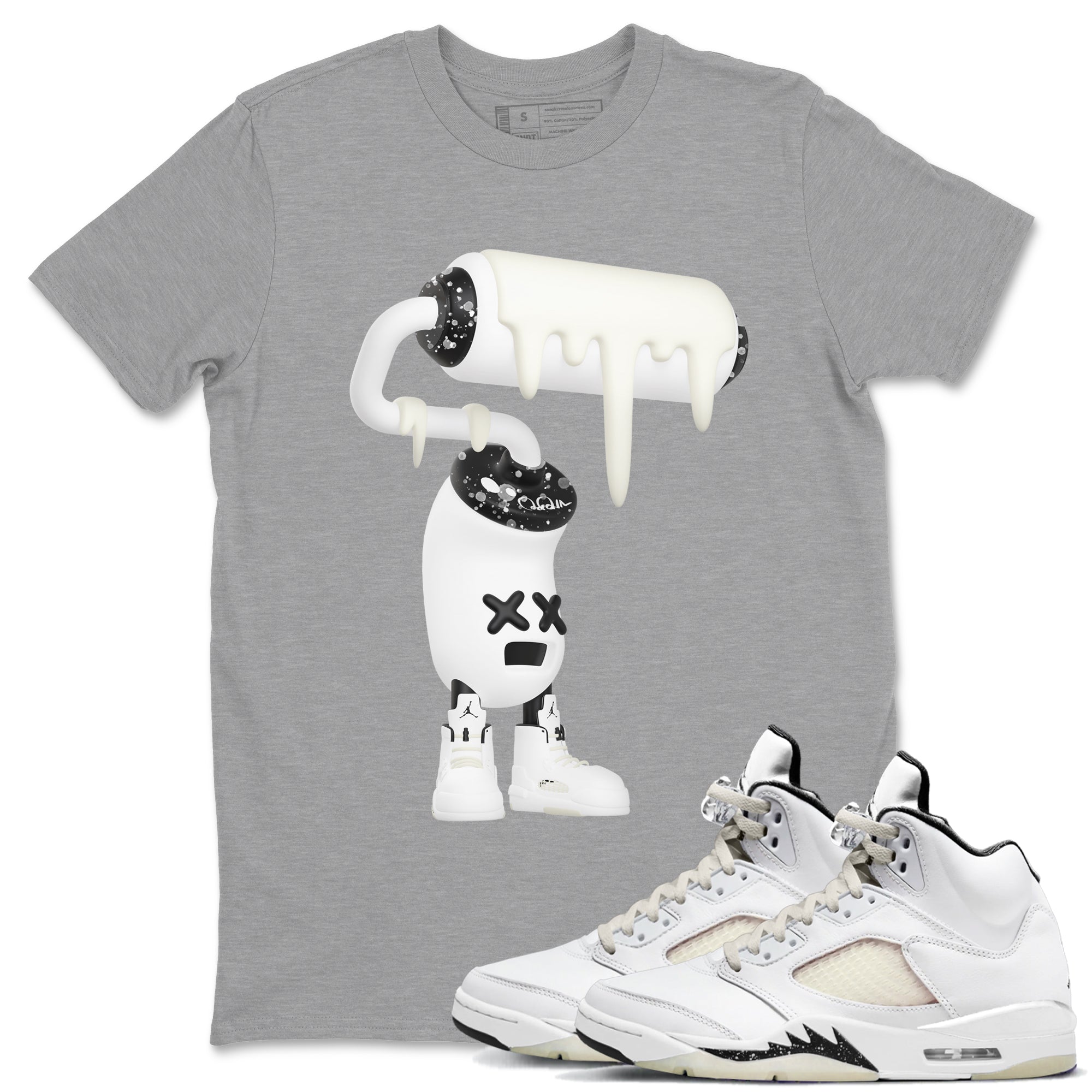 5s Sail shirt to match jordans 3D Paint Roller sneaker tees Air Jordan 5 Sail SNRT Sneaker Release Tees unisex cotton Heather Grey 1 crew neck shirt