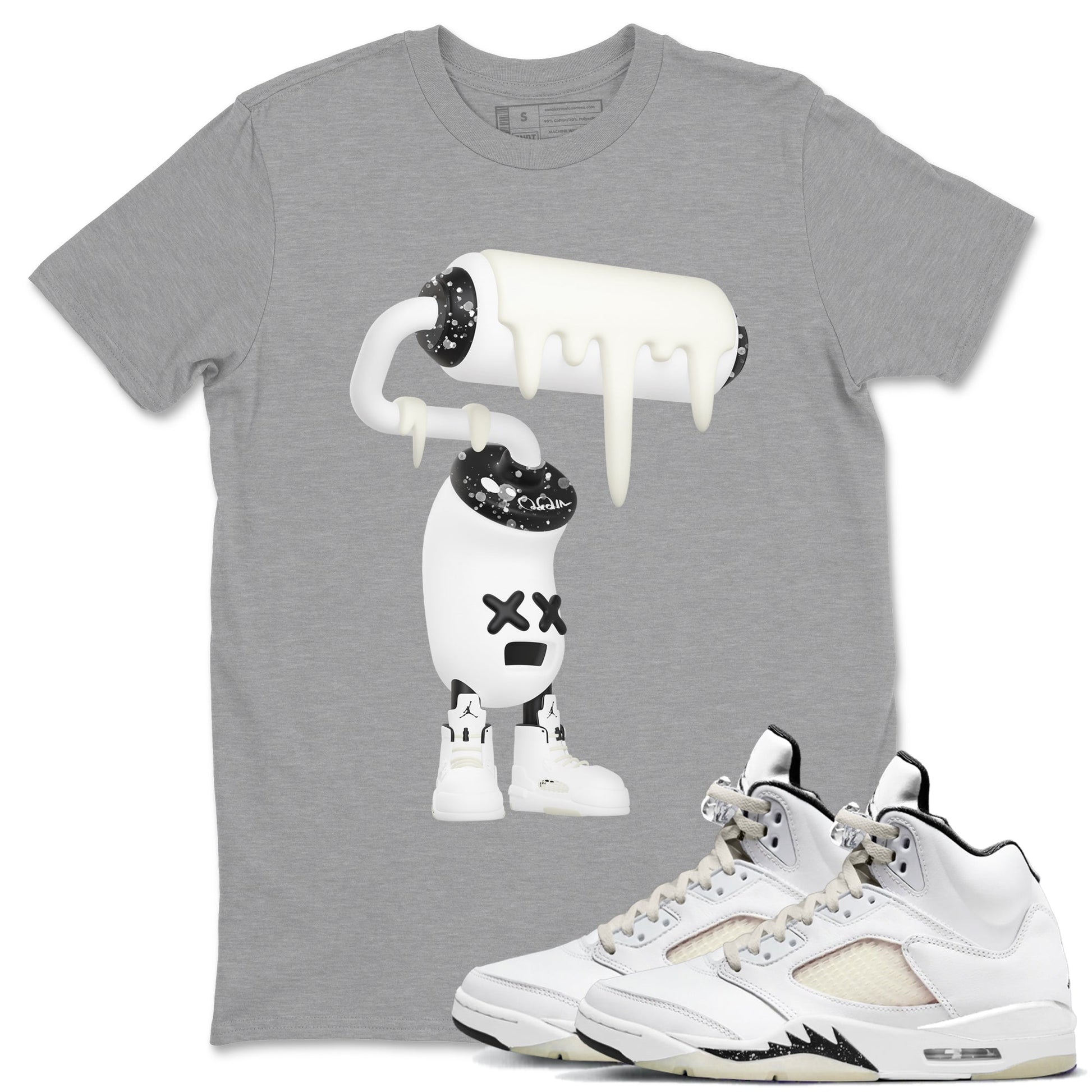 5s Sail shirt to match jordans 3D Paint Roller sneaker tees Air Jordan 5 Sail SNRT Sneaker Release Tees unisex cotton Heather Grey 1 crew neck shirt