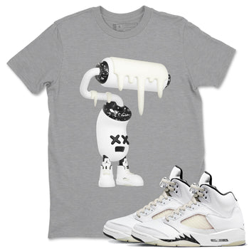 5s Sail shirt to match jordans 3D Paint Roller sneaker tees Air Jordan 5 Sail SNRT Sneaker Release Tees unisex cotton Heather Grey 1 crew neck shirt