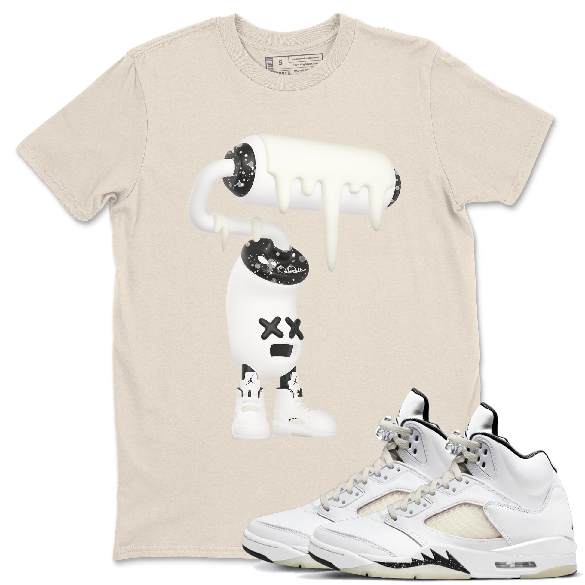 5s Sail shirt to match jordans 3D Paint Roller sneaker tees Air Jordan 5 Sail SNRT Sneaker Release Tees unisex cotton Natural 1 crew neck shirt