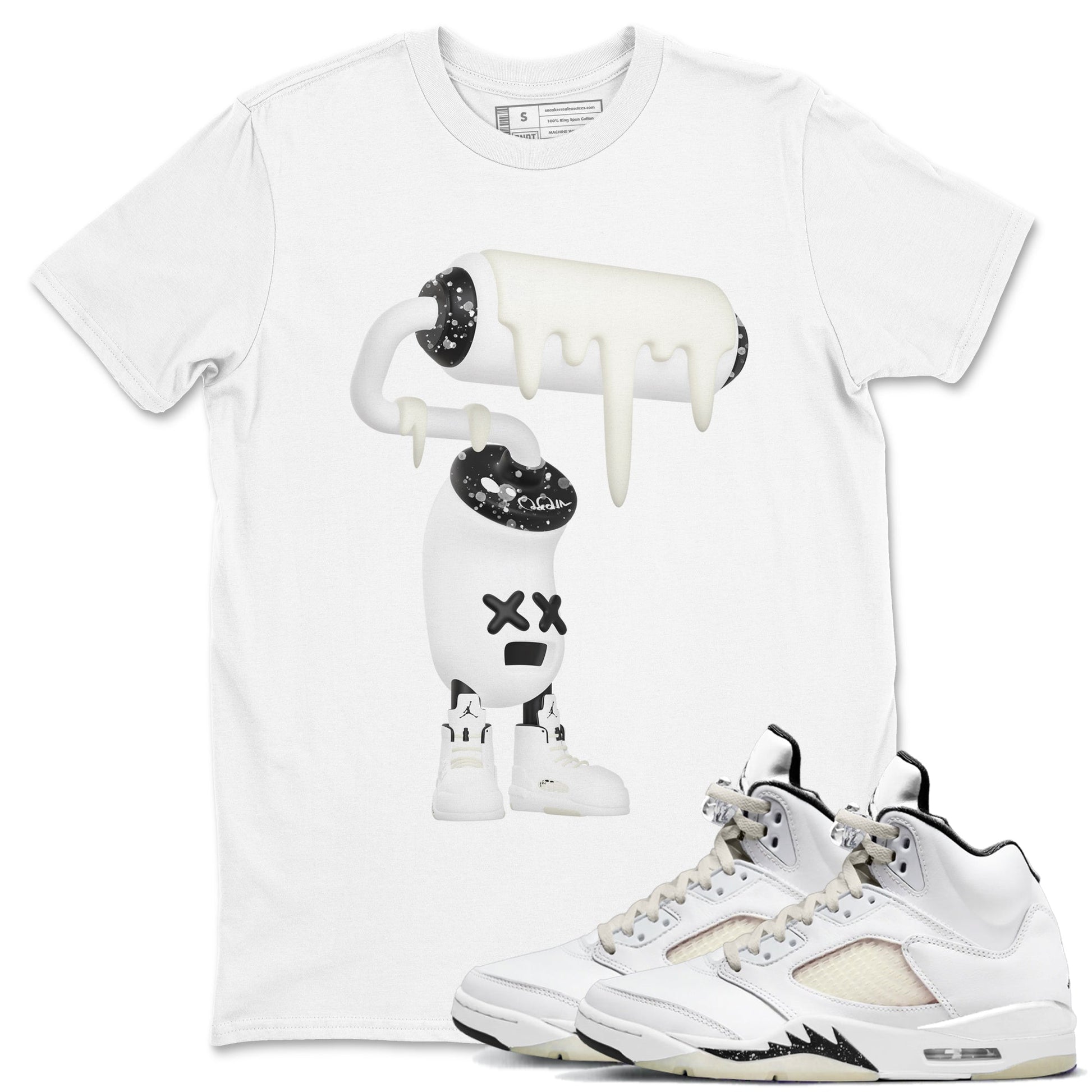 5s Sail shirt to match jordans 3D Paint Roller sneaker tees Air Jordan 5 Sail SNRT Sneaker Release Tees unisex cotton White 1 crew neck shirt