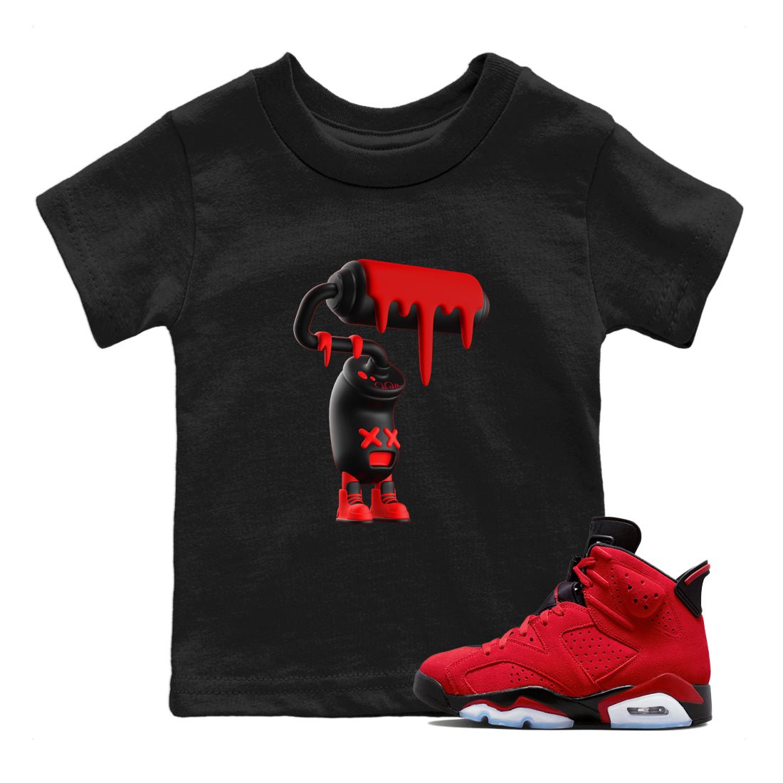 Air Jordan 6 Toro Bravo Sneaker Match Tees 3D Paint Roller Sneaker Tees 3D Graphic Design Shirts AJ6 Toro Bravo Sneaker Release Tees Kids Shirts Black 1