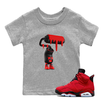 Air Jordan 6 Toro Bravo Sneaker Match Tees 3D Paint Roller Sneaker Tees 3D Graphic Design Shirts AJ6 Toro Bravo Sneaker Release Tees Kids Shirts Heather Grey 1