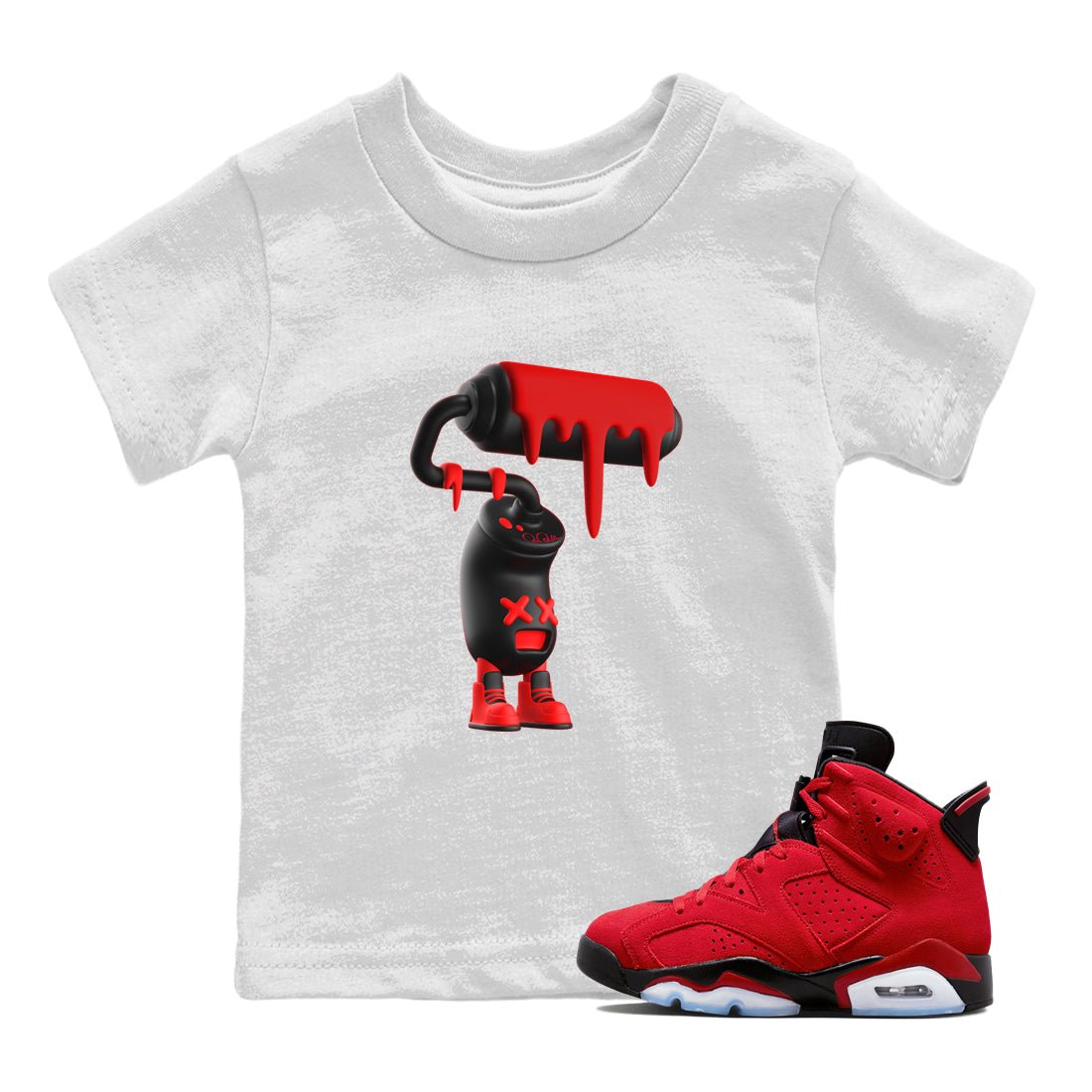 Air Jordan 6 Toro Bravo Sneaker Match Tees 3D Paint Roller Sneaker Tees 3D Graphic Design Shirts AJ6 Toro Bravo Sneaker Release Tees Kids Shirts White 1