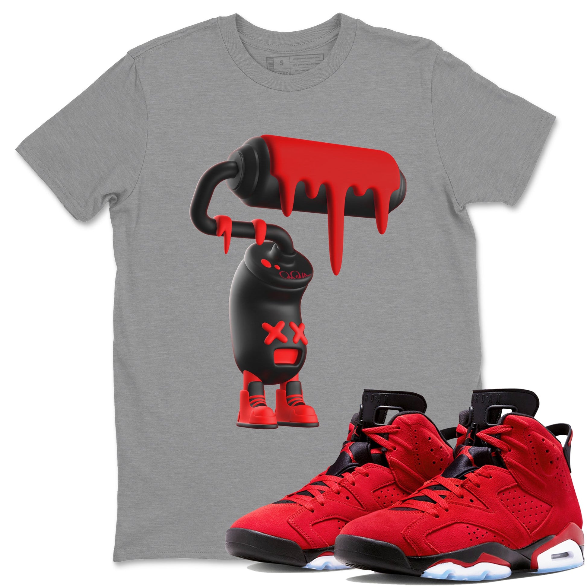 Air Jordan 6 Toro Bravo Sneaker Match Tees 3D Paint Roller Sneaker Tees 3D Graphic Design Shirts AJ6 Toro Bravo Sneaker Release Tees Unisex Shirts Heather Grey 1