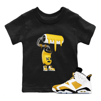 Air Jordan 6 Yellow Ochre shirt to match jordans 3D Paint Roller sneaker tees AJ6 Yellow Ochre SNRT Sneaker Release Tees Baby Toddler Black 1 T-Shirt
