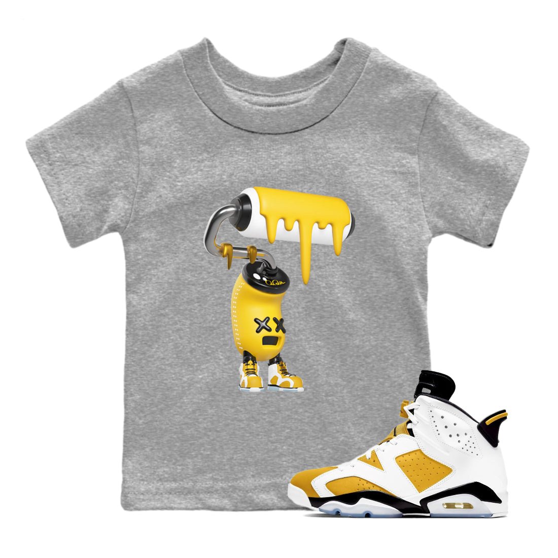 Air Jordan 6 Yellow Ochre shirt to match jordans 3D Paint Roller sneaker tees AJ6 Yellow Ochre SNRT Sneaker Release Tees Baby Toddler Heather Grey 1 T-Shirt