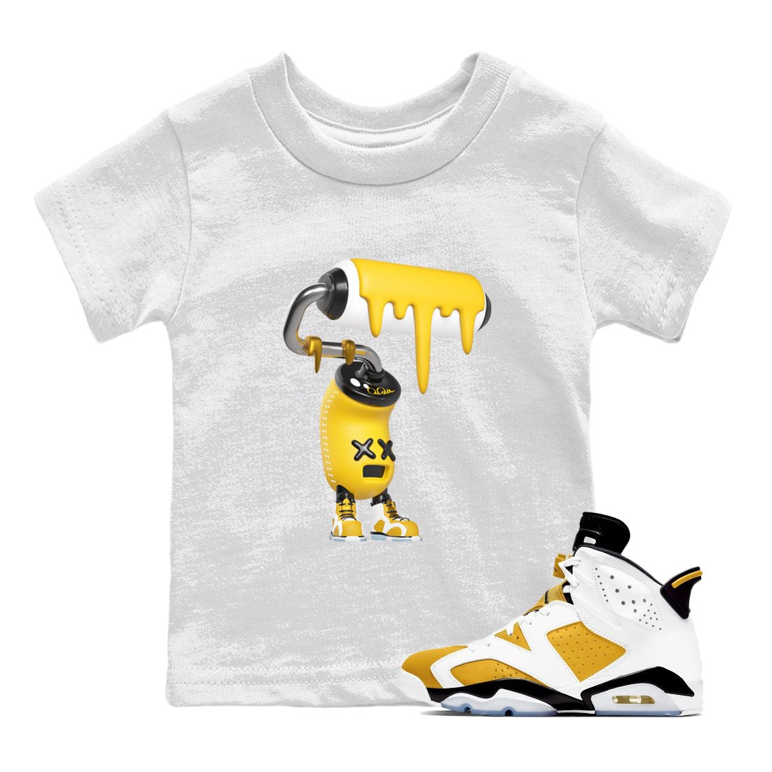 Air Jordan 6 Yellow Ochre shirt to match jordans 3D Paint Roller sneaker tees AJ6 Yellow Ochre SNRT Sneaker Release Tees Baby Toddler White 1 T-Shirt