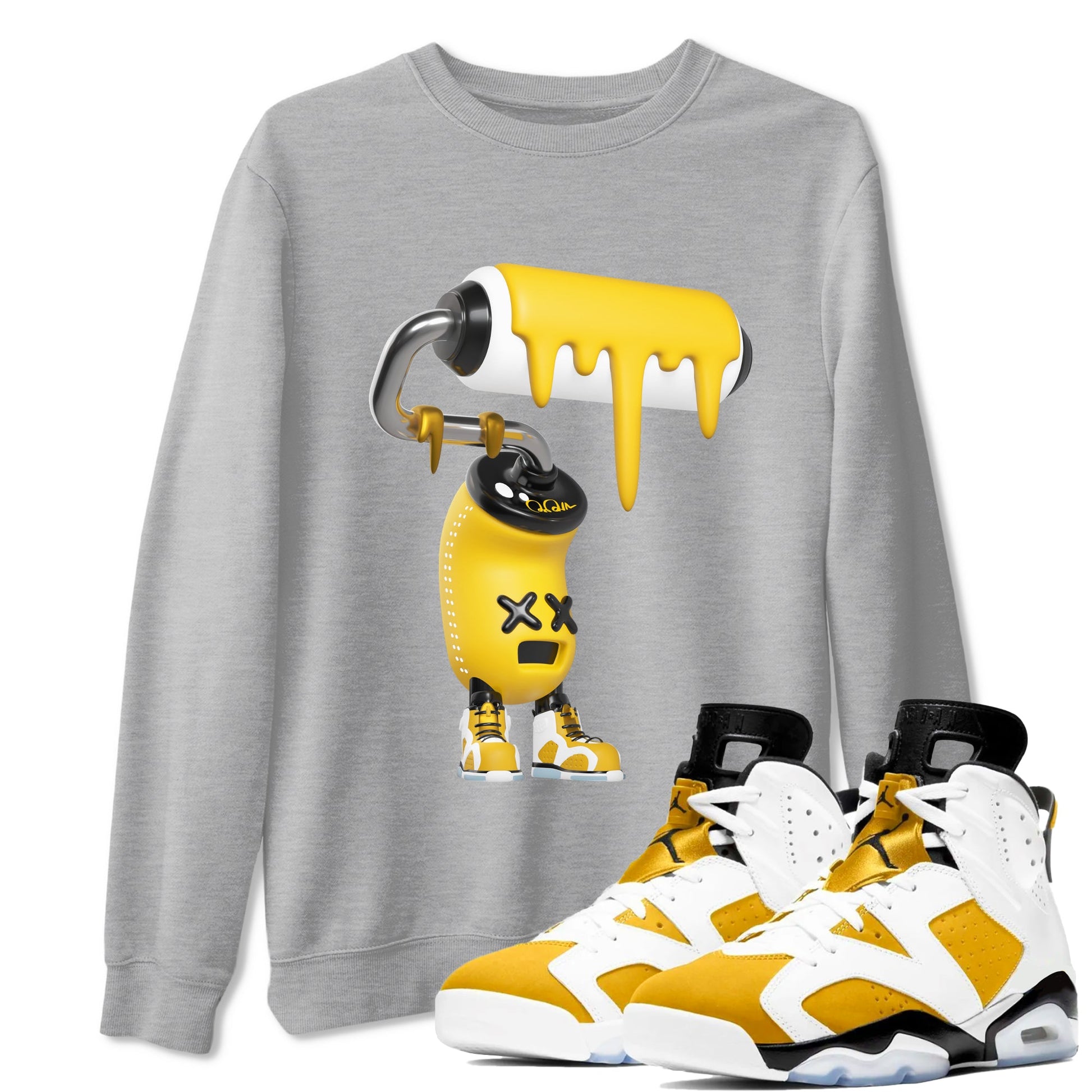 Air Jordan 6 Yellow Ochre shirt to match jordans 3D Paint Roller sneaker tees AJ6 Yellow Ochre SNRT Sneaker Release Tees Unisex Heather Grey 1 T-Shirt