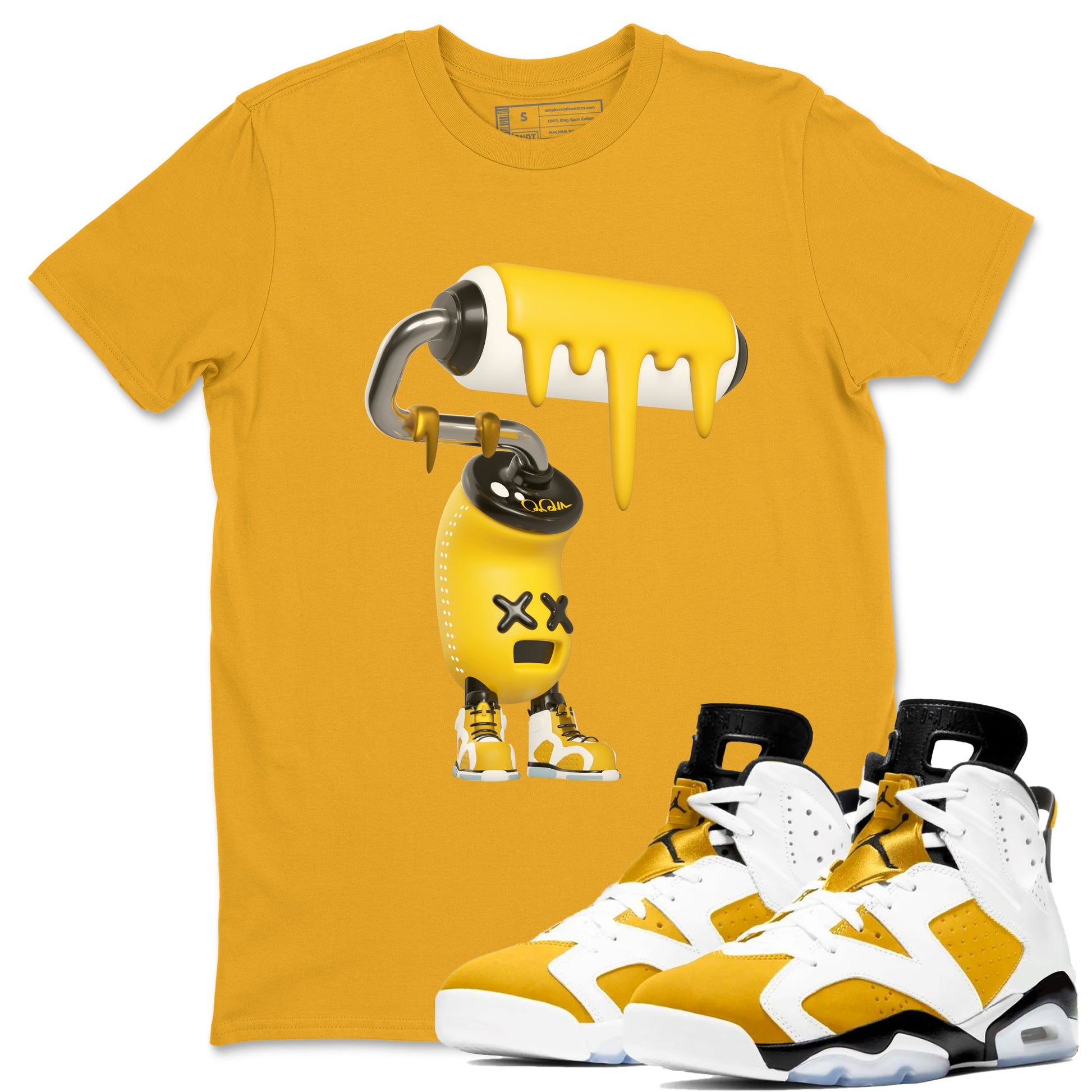 Air Jordan 6 Yellow Ochre shirt to match jordans 3D Paint Roller sneaker tees AJ6 Yellow Ochre SNRT Sneaker Release Tees Unisex Gold 1 T-Shirt