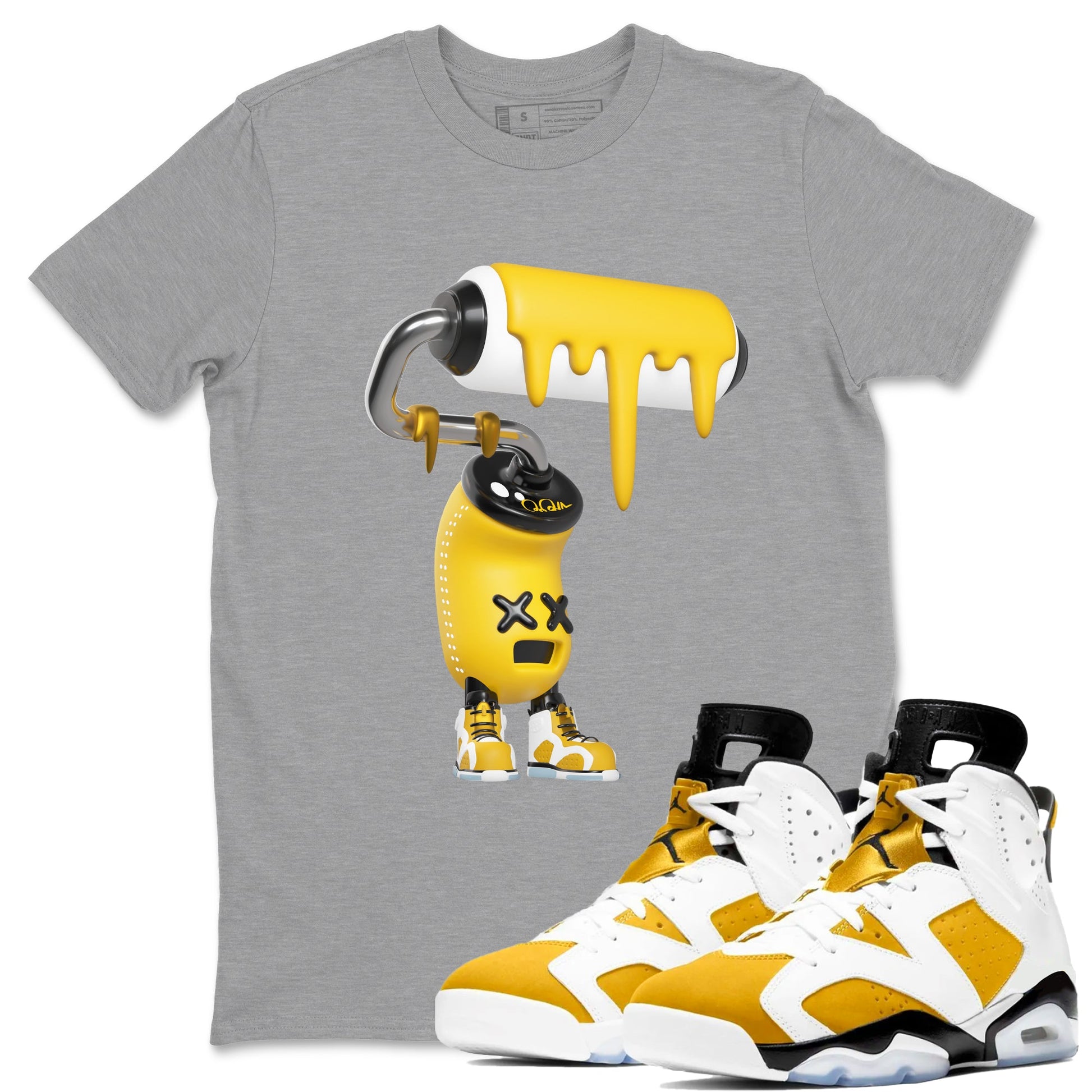 Air Jordan 6 Yellow Ochre shirt to match jordans 3D Paint Roller sneaker tees AJ6 Yellow Ochre SNRT Sneaker Release Tees Unisex Heather Grey 1 T-Shirt