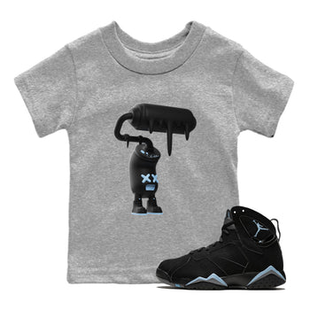 Air Jordan 7 Chambray Sneaker Match Tees 3D Paint Roller Sneaker Tees AJ7 Chambray Sneaker Release Tees Kids Shirts Heather Grey 1