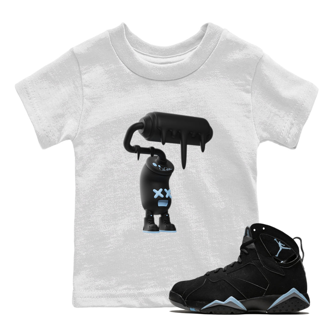 Air Jordan 7 Chambray Sneaker Match Tees 3D Paint Roller Sneaker Tees AJ7 Chambray Sneaker Release Tees Kids Shirts White 1