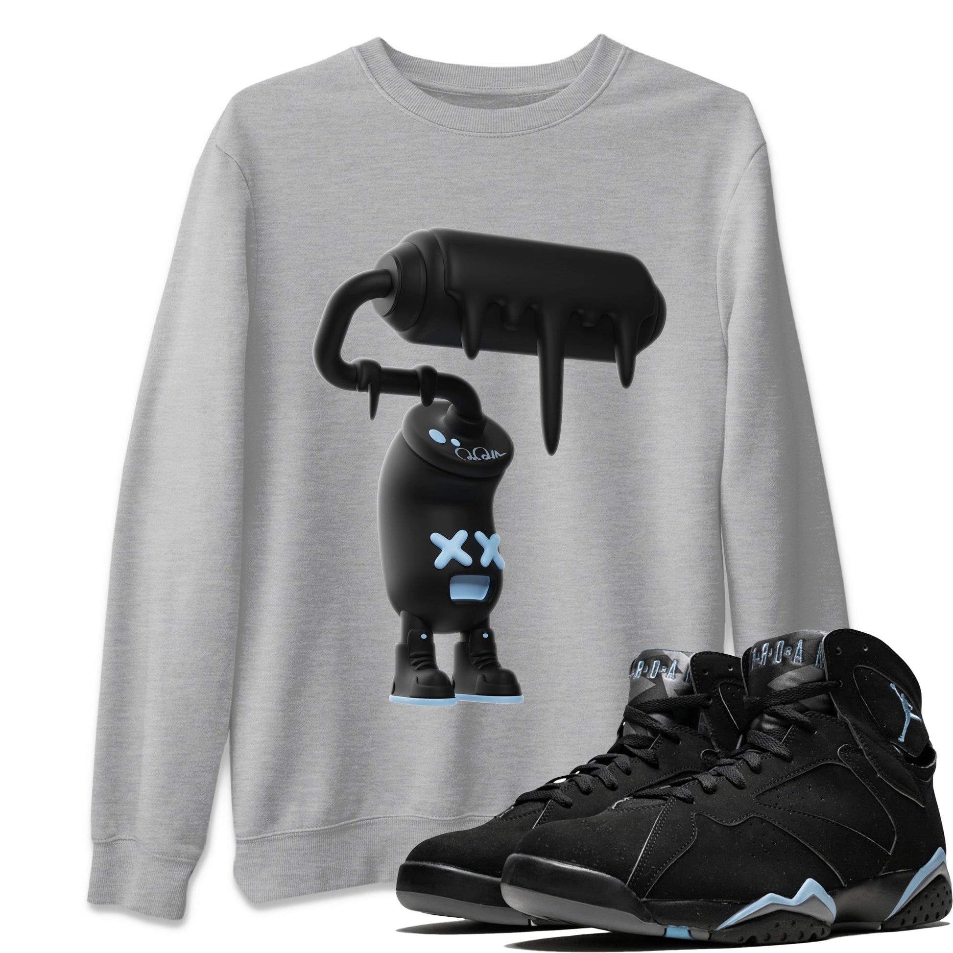 Air Jordan 7 Chambray Sneaker Match Tees 3D Paint Roller Sneaker Tees AJ7 Chambray Sneaker Release Tees Unisex Shirts Heather Grey 1
