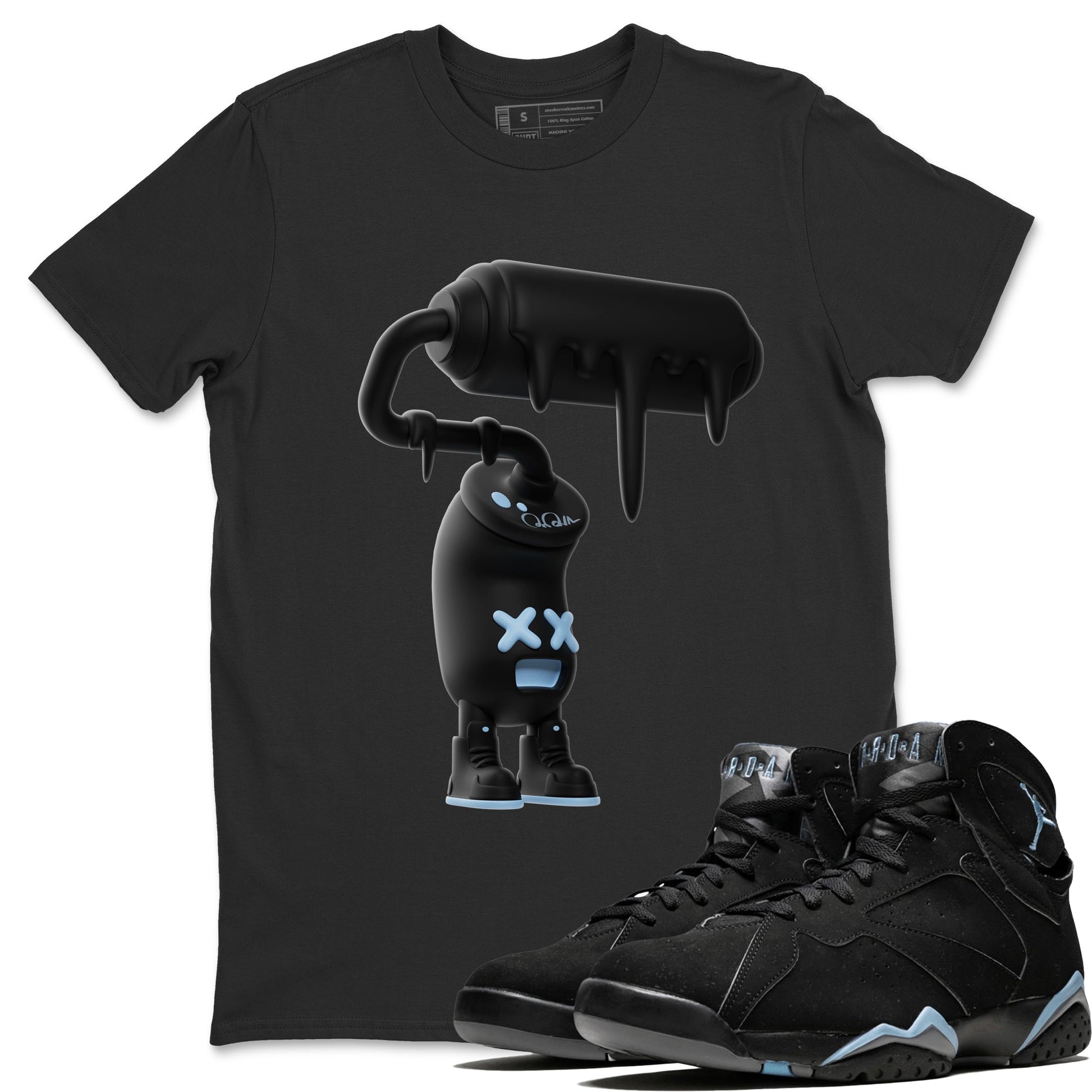 Air Jordan 7 Chambray Sneaker Match Tees 3D Paint Roller Sneaker Tees AJ7 Chambray Sneaker Release Tees Unisex Shirts Black 1