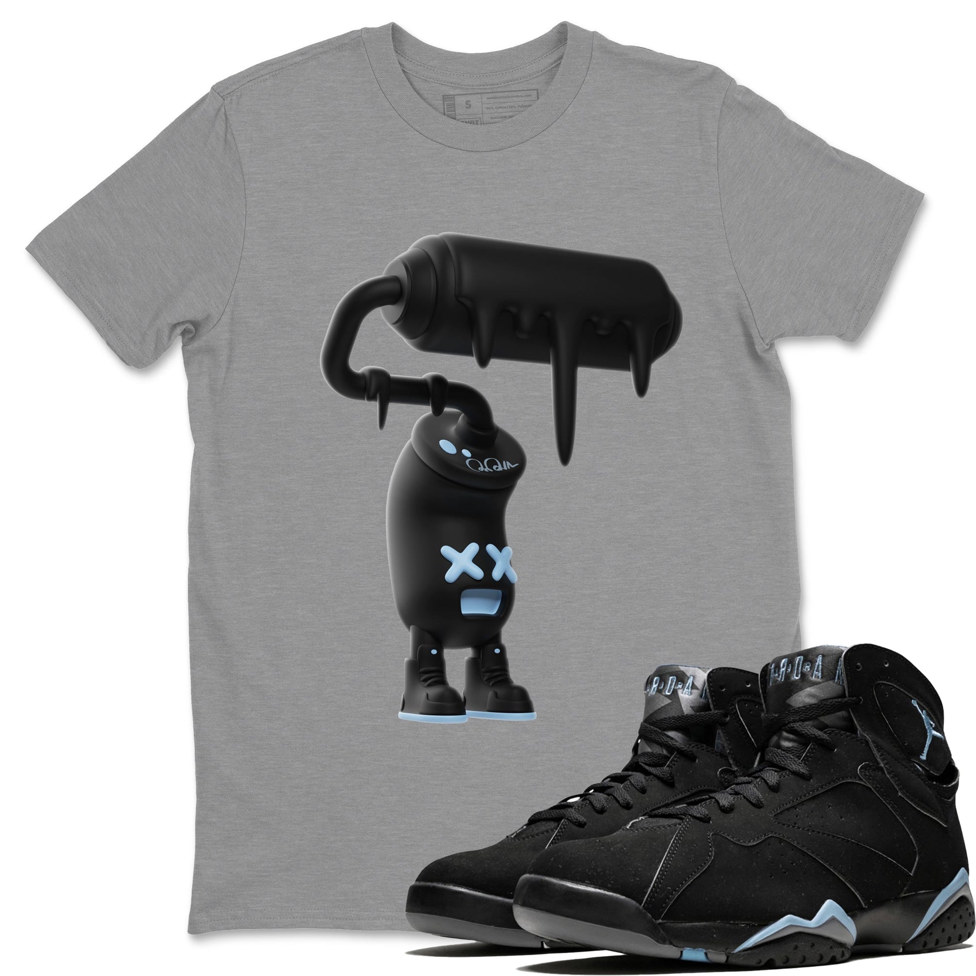 Air Jordan 7 Chambray Sneaker Match Tees 3D Paint Roller Sneaker Tees AJ7 Chambray Sneaker Release Tees Unisex Shirts Heather Grey 1