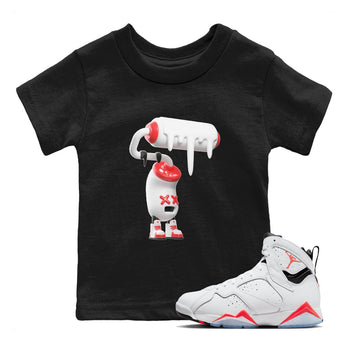 Air Jordan 7 Infrared Sneaker Match Tees 3D Paint Roller Sneaker Tees AJ7 Infrared Sneaker Release Tees Kids Shirts Black 1