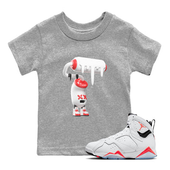 Air Jordan 7 Infrared Sneaker Match Tees 3D Paint Roller Sneaker Tees AJ7 Infrared Sneaker Release Tees Kids Shirts Heather Grey 1