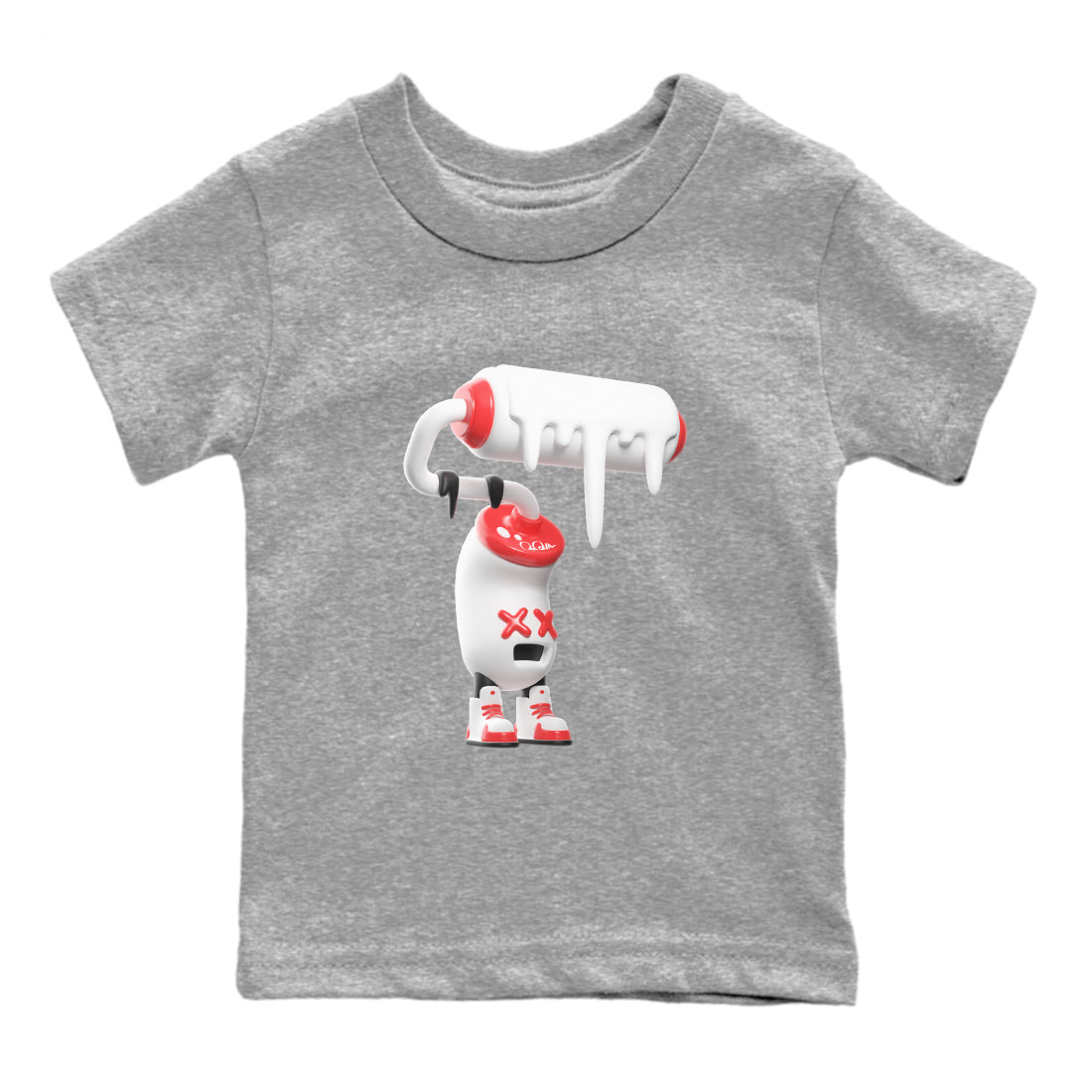 Air Jordan 7 Infrared Sneaker Match Tees 3D Paint Roller Sneaker Tees AJ7 Infrared Sneaker Release Tees Kids Shirts Heather Grey 2