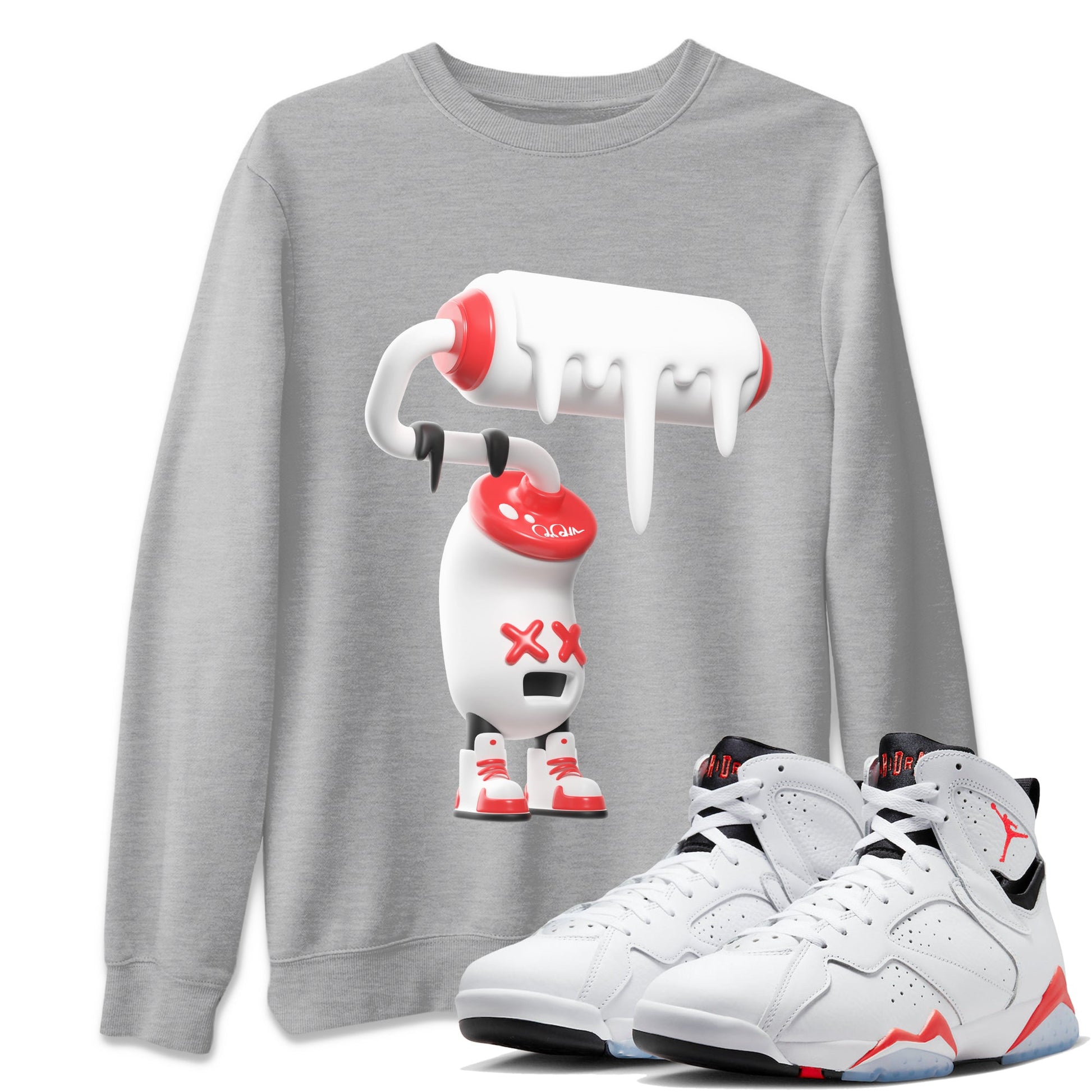 Air Jordan 7 Infrared Sneaker Match Tees 3D Paint Roller Sneaker Tees AJ7 Infrared Sneaker Release Tees Unisex Shirts Heather Grey 1