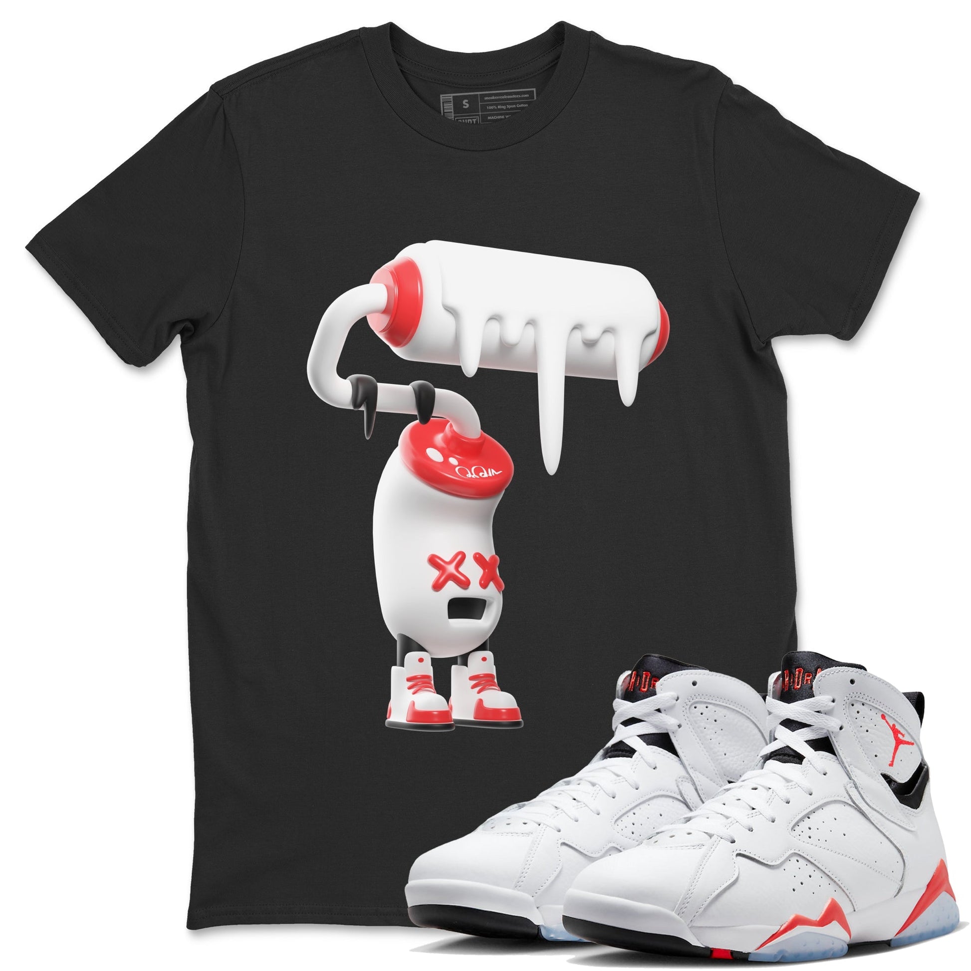 Air Jordan 7 Infrared Sneaker Match Tees 3D Paint Roller Sneaker Tees AJ7 Infrared Sneaker Release Tees Unisex Shirts Black 1