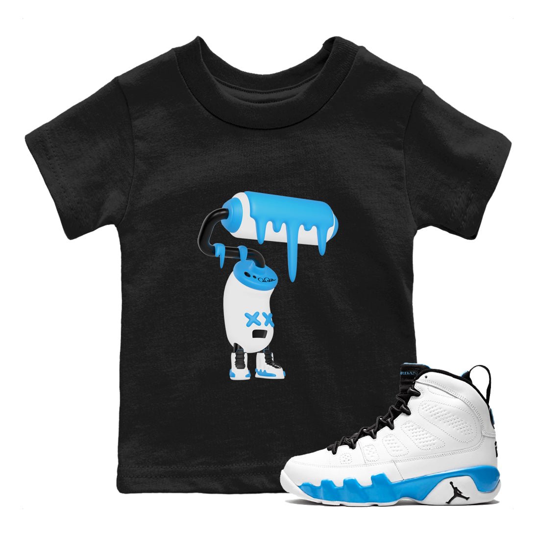 9s Powder Blue shirt to match jordans 3D Paint Roller sneaker tees Air Jordan 9 Powder Blue SNRT sneaker release tees baby toddler Black 1 cotton Shirt