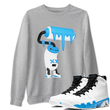 9s Powder Blue shirt to match jordans 3D Paint Roller sneaker tees Air Jordan 9 Powder Blue SNRT Sneaker Release Tees unisex cotton Heather Grey 1 crew neck shirt