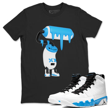 9s Powder Blue shirt to match jordans 3D Paint Roller sneaker tees Air Jordan 9 Powder Blue SNRT Sneaker Release Tees unisex cotton Black 1 crew neck shirt