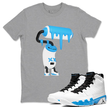 9s Powder Blue shirt to match jordans 3D Paint Roller sneaker tees Air Jordan 9 Powder Blue SNRT Sneaker Release Tees unisex cotton Heather Grey 1 crew neck shirt