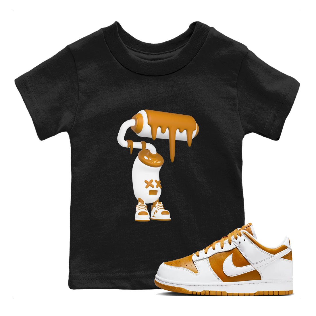 Dunk Dark Curry shirt to match jordans 3D Paint Roller sneaker tees AJ1 Low Dark Curry SNRT sneaker release tees baby toddler Black 1 cotton Shirt