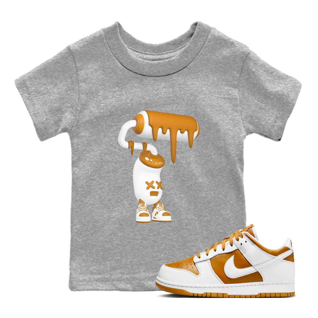 Dunk Dark Curry shirt to match jordans 3D Paint Roller sneaker tees AJ1 Low Dark Curry SNRT sneaker release tees baby toddler Heather Grey 1 cotton Shirt