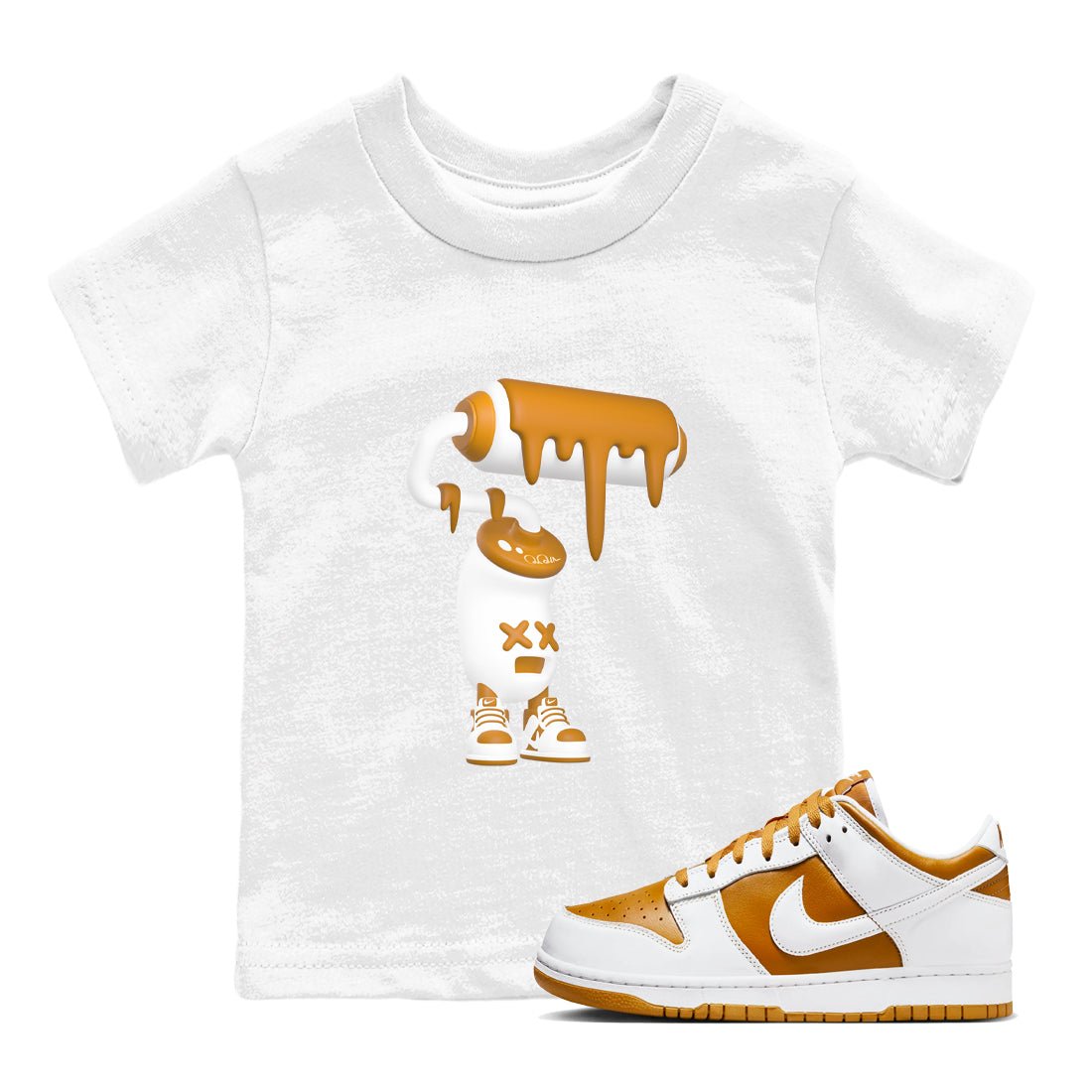 Dunk Dark Curry shirt to match jordans 3D Paint Roller sneaker tees AJ1 Low Dark Curry SNRT sneaker release tees baby toddler White 1 cotton Shirt