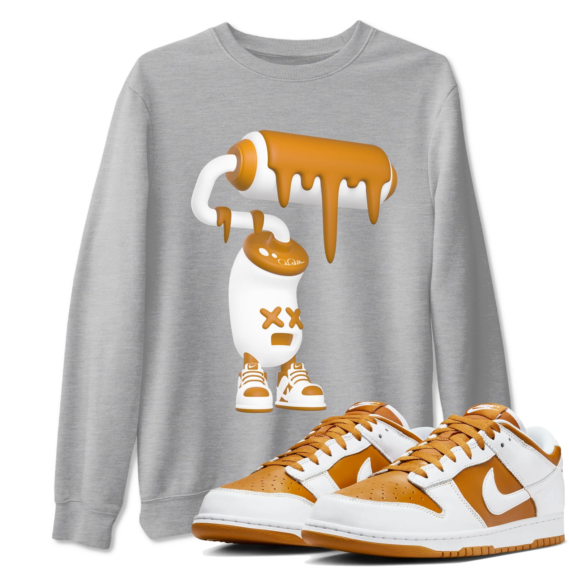 Dunk Dark Curry shirt to match jordans 3D Paint Roller sneaker tees AJ1 Low Dark Curry SNRT Sneaker Release Tees unisex cotton Heather Grey 1 crew neck shirt