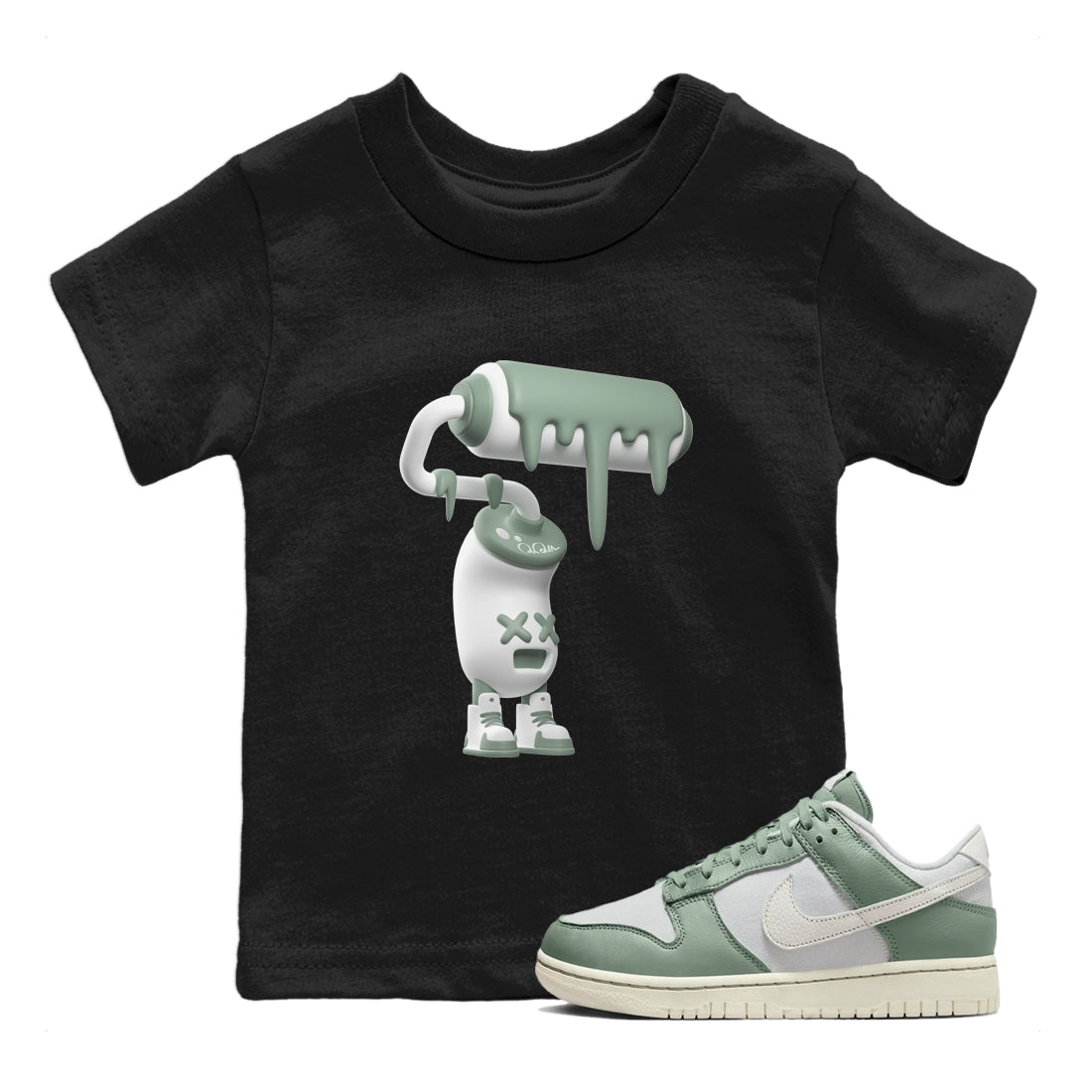 Dunk Mica Green Sneaker Match Tees 3D Paint Roller Sneaker Tees Dunk Low Mica Green Sneaker Release Tees Kids Shirts Black 1