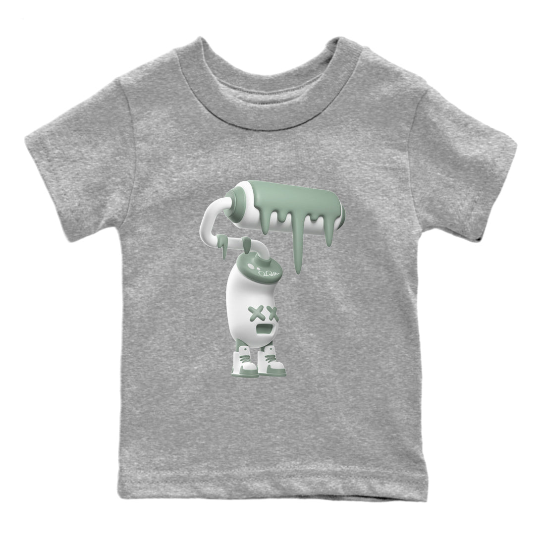 Dunk Mica Green Sneaker Match Tees 3D Paint Roller Sneaker Tees Dunk Low Mica Green Sneaker Release Tees Kids Shirts Heather Grey 2