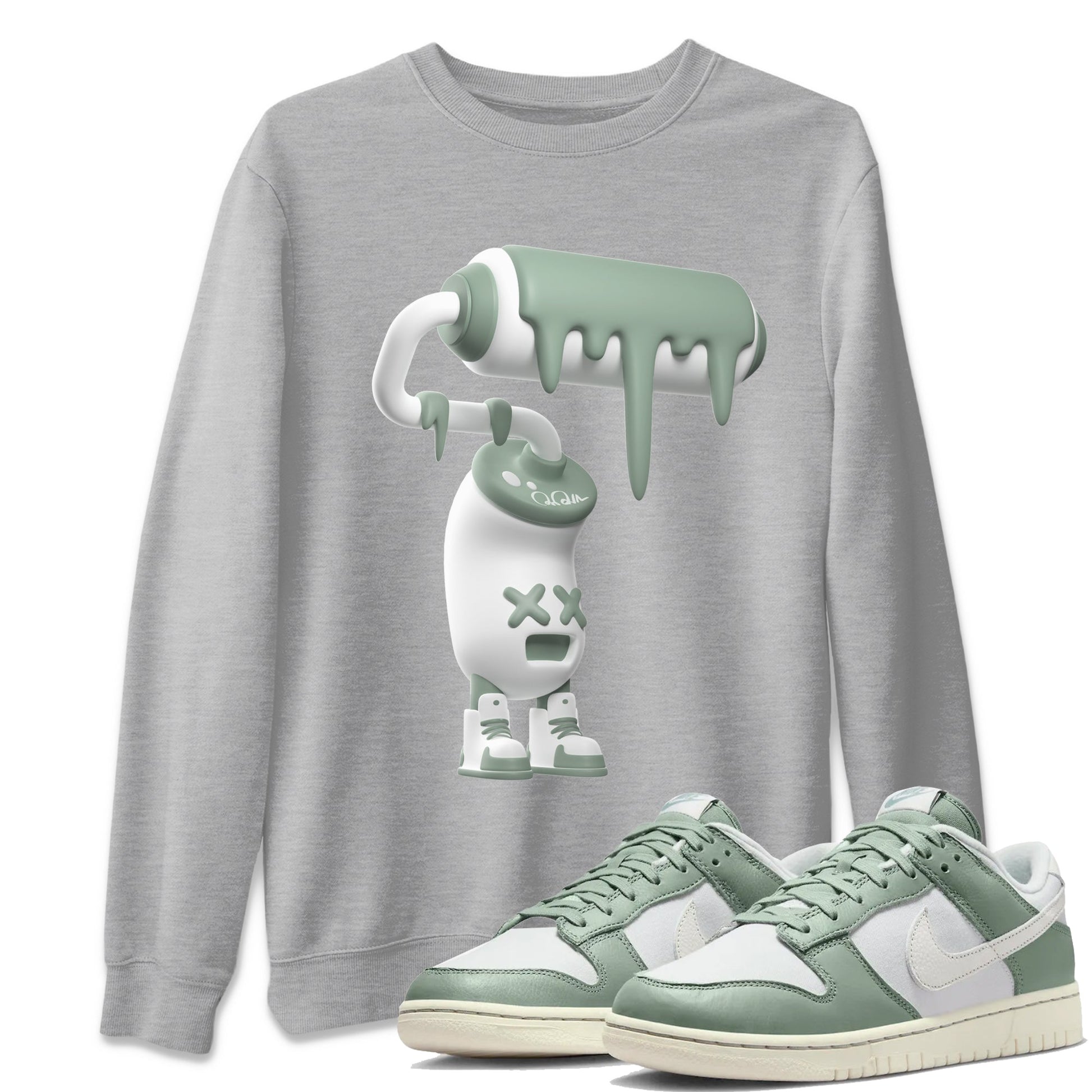 Dunk Mica Green Sneaker Match Tees 3D Paint Roller Sneaker Tees Dunk Low Mica Green Sneaker Release Tees Unisex Shirts Heather Grey 1