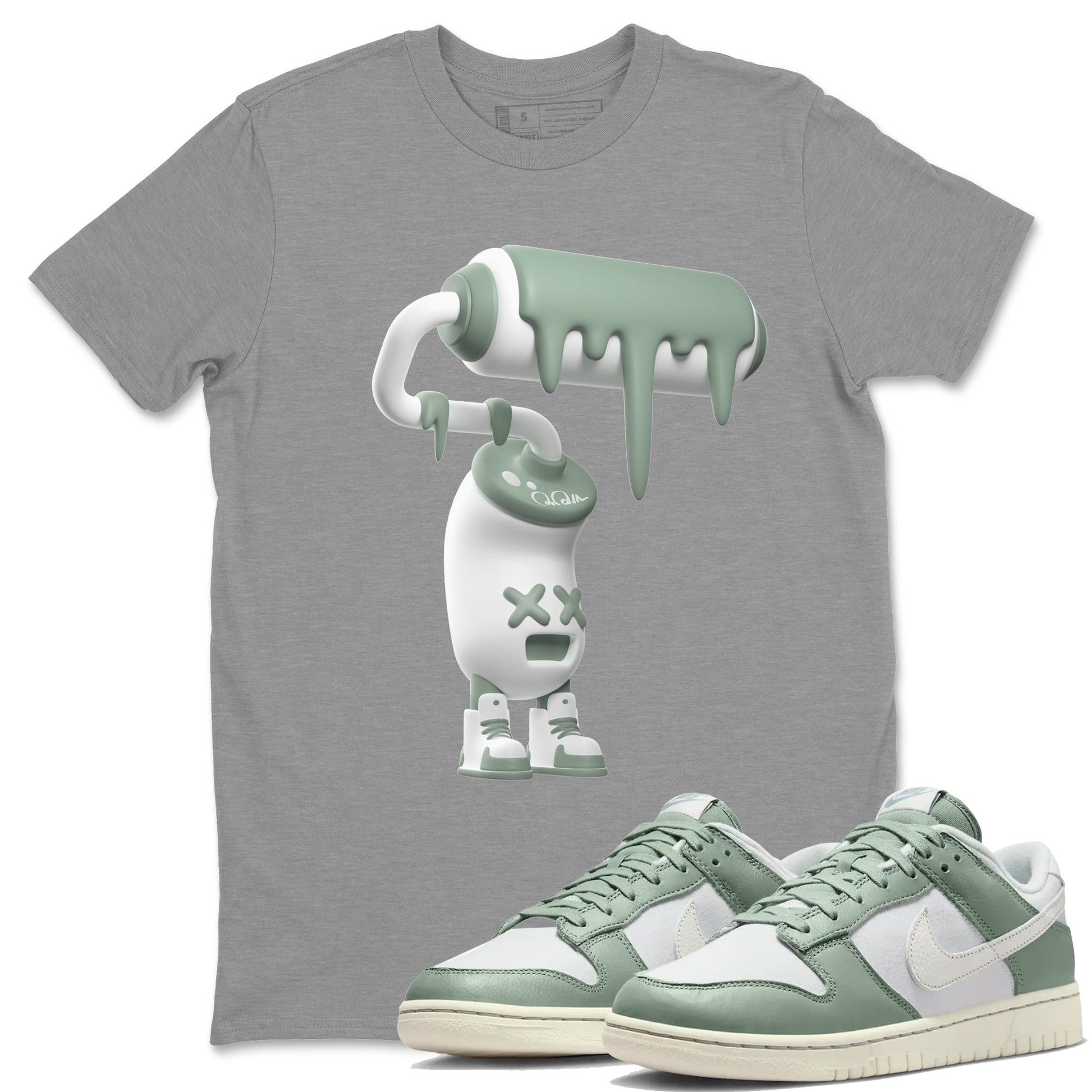 Dunk Mica Green Sneaker Match Tees 3D Paint Roller Sneaker Tees Dunk Low Mica Green Sneaker Release Tees Unisex Shirts Heather Grey 1