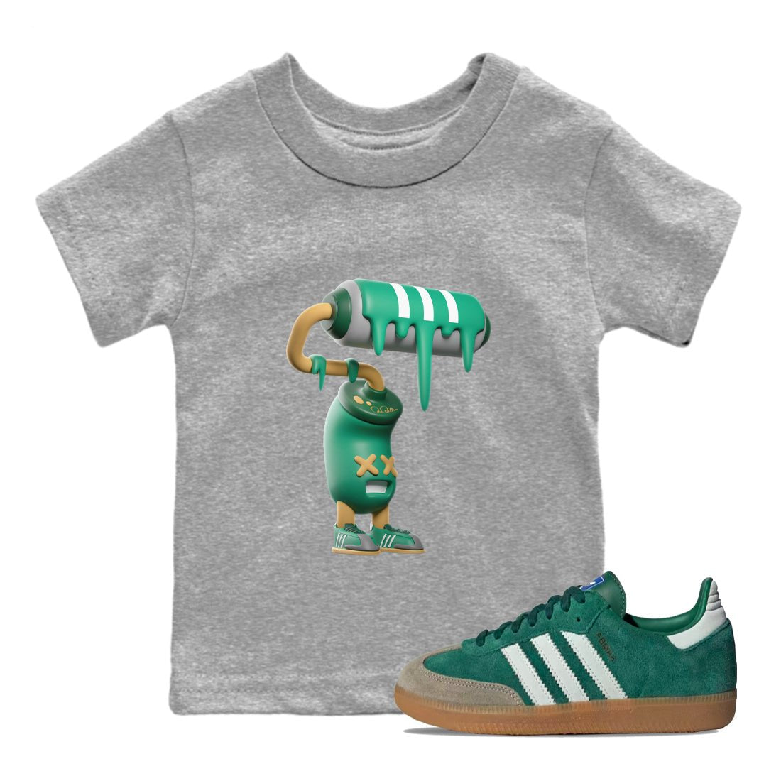 Samba Collegiate Green Gum shirt to match jordans 3D Paint Roller sneaker tees Adidas Green Gum SNRT Sneaker Release Tees Baby Toddler Heather Grey 1 T-Shirt