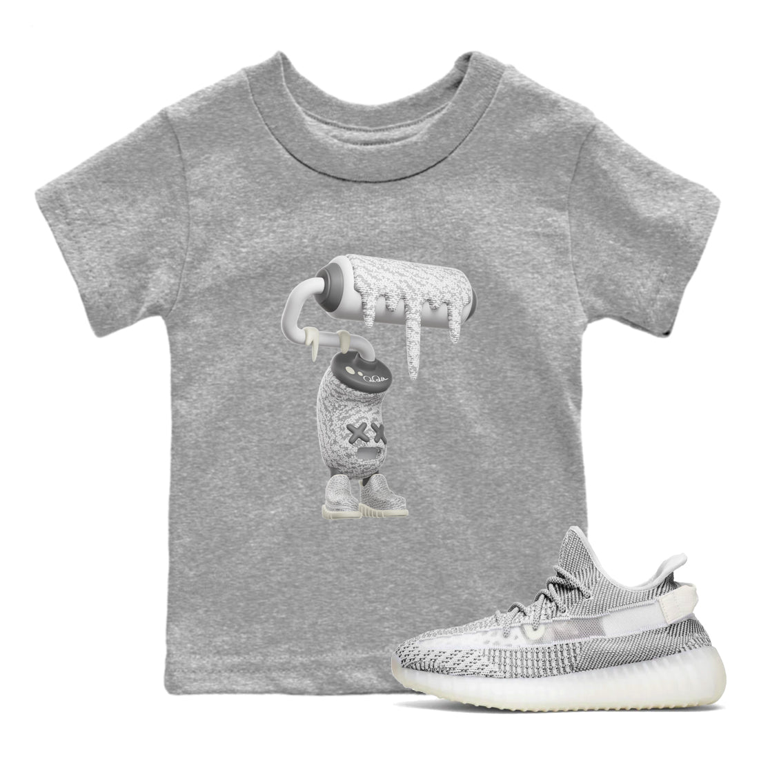 Yeezy 350 Static shirt to match jordans 3D Paint Roller sneaker tees Adidas Yeezy 350 Static SNRT Sneaker Release Tees Baby Toddler Heather Grey 1 T-Shirt